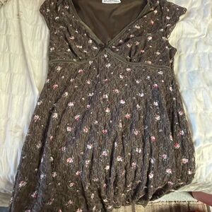 No Boundaries Floral Brown Dress with Pink Accents